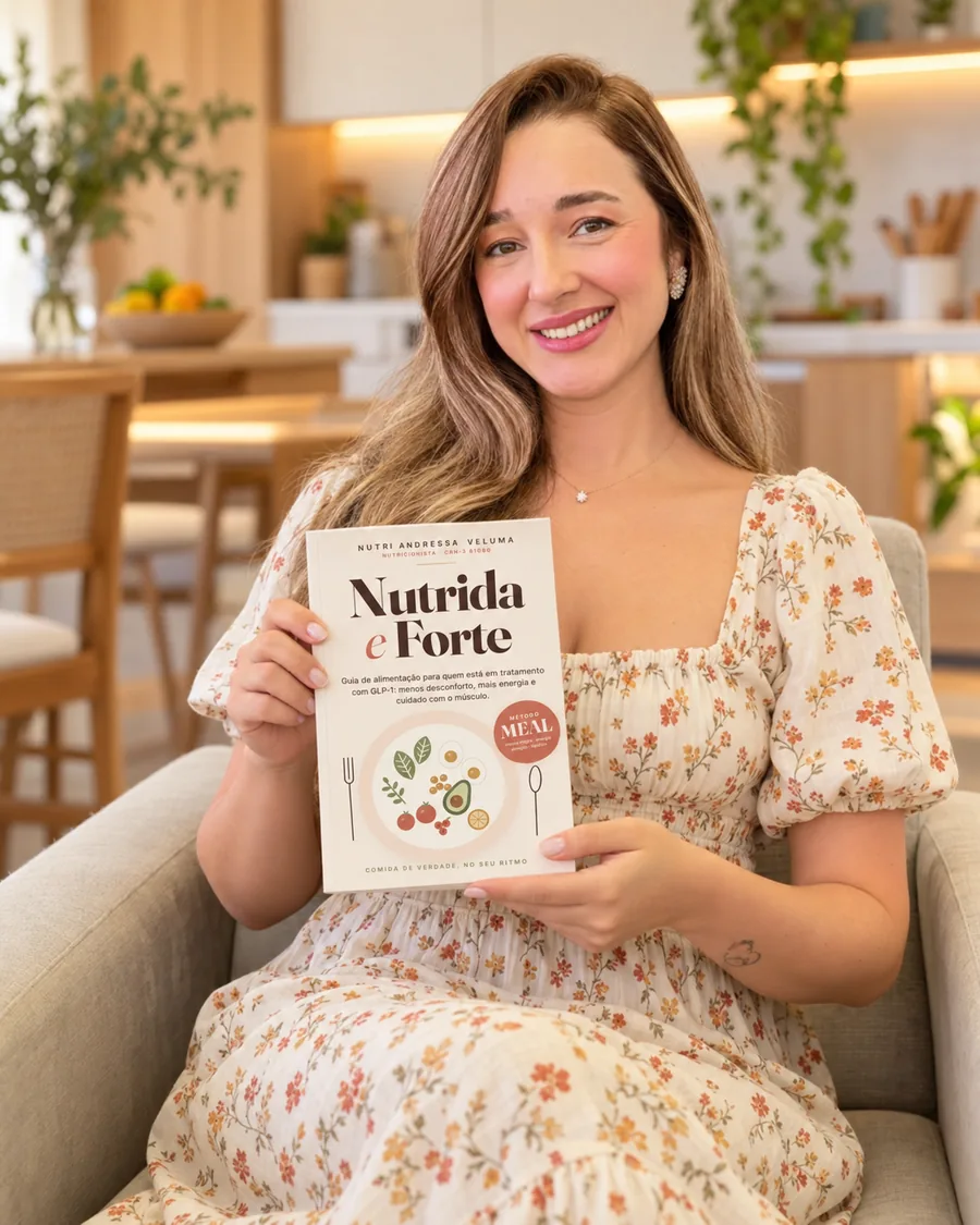Andressa segurando o livro Nutrida e Forte