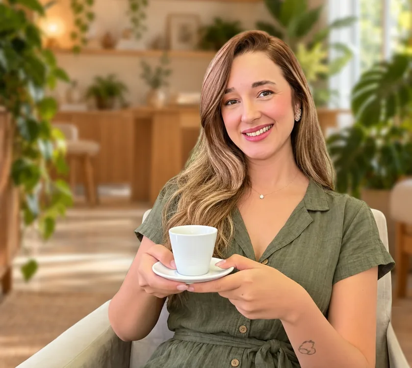 Andressa Veluma sorrindo em seu consultório
