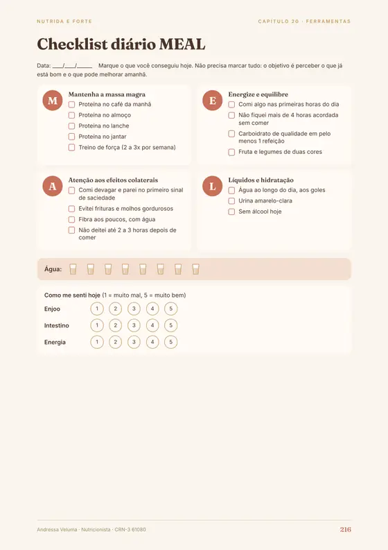 Página do checklist diário MEAL