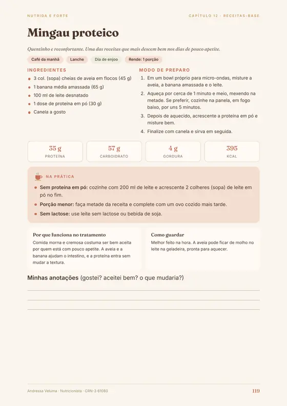 Página de receita: mingau proteico